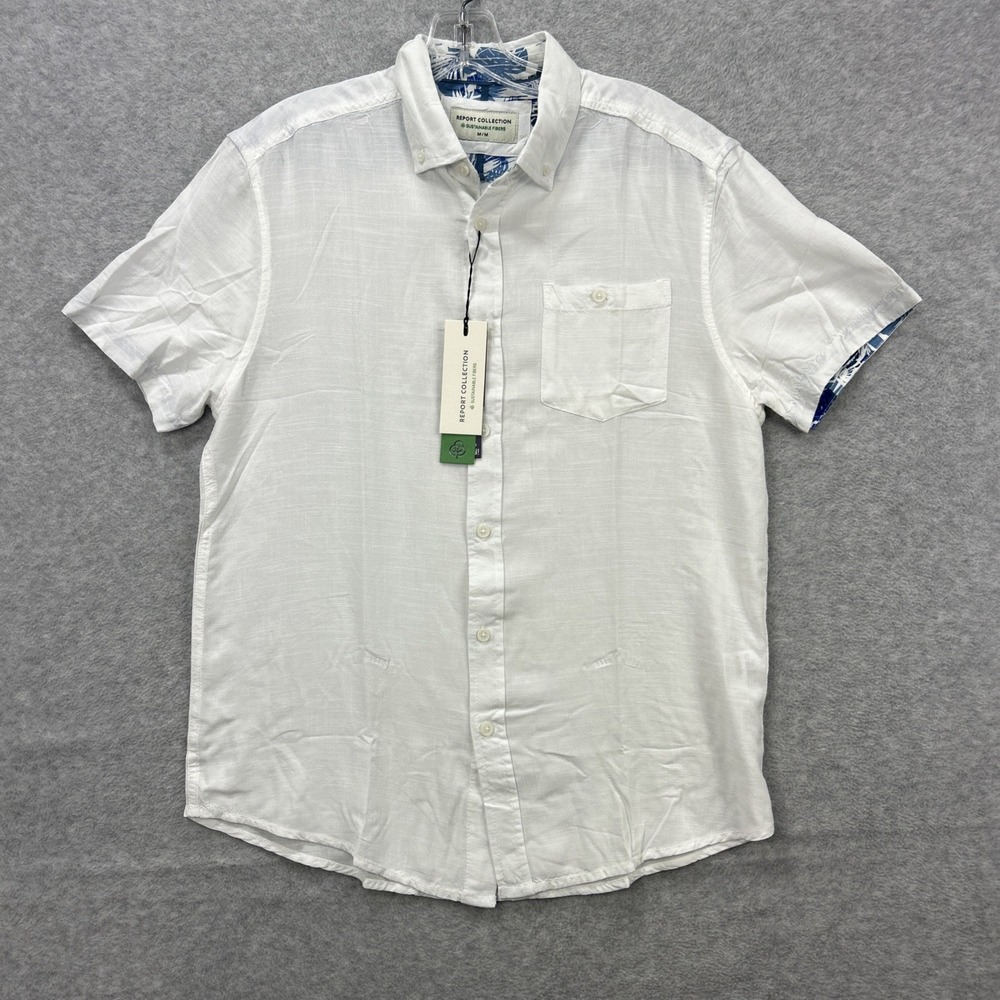 Report Collection Shirt Mens Small White Hawaiian Tropical Party Sustainable NEW